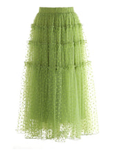 HEYFANCYSTYLE Ladies' Designer Swiss Dot Tailored Fit Romantic Midi Skirt with Pull-On Style